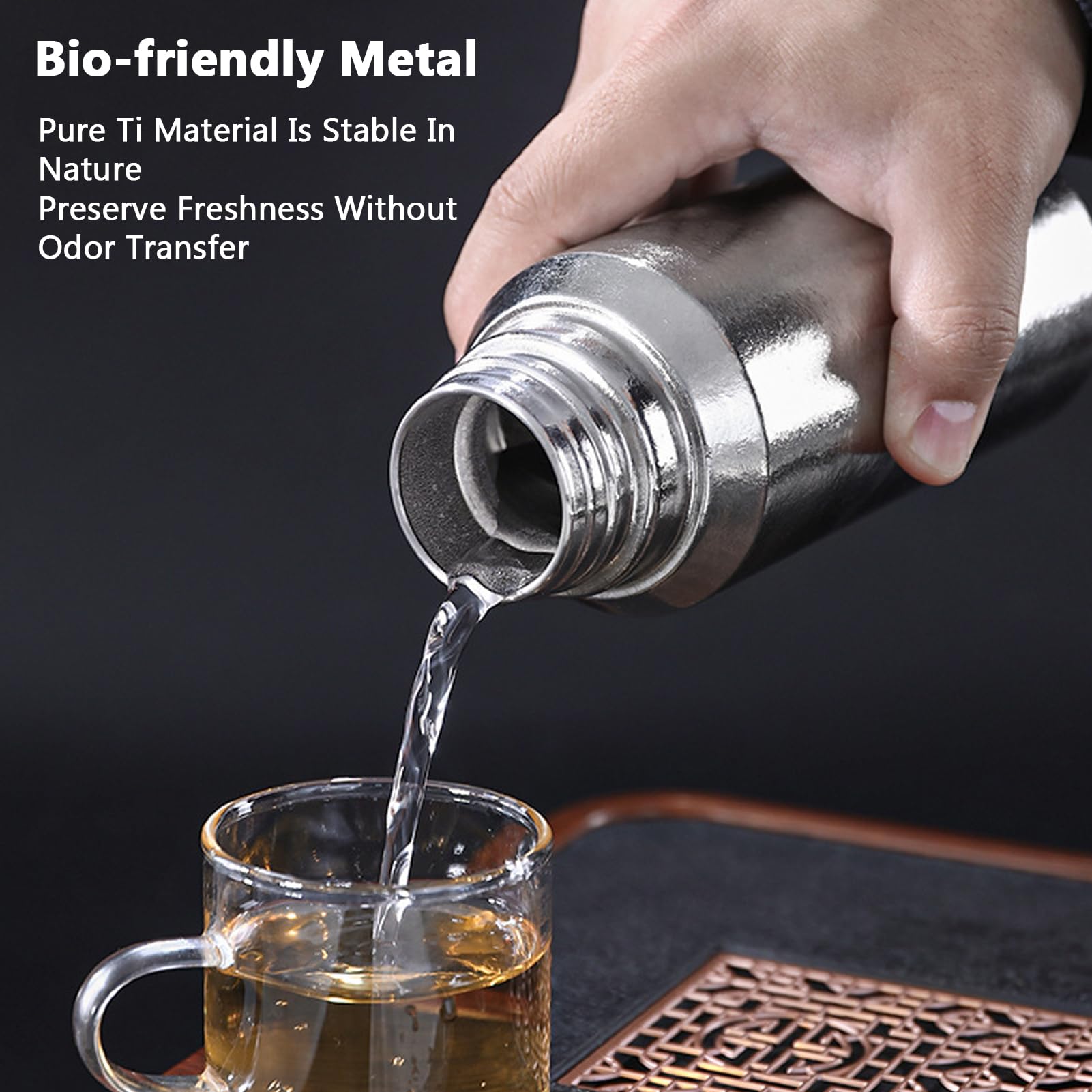 Asixxsix Botella de Agua Ti Pura, Matraz de Acero Inoxidable Aislada de 500 Ml con Cubierta Magnetizada y Filtro de té, a Prueba de Fugas, Peso Ligero, Campamento, Gimnasio (SILVER)