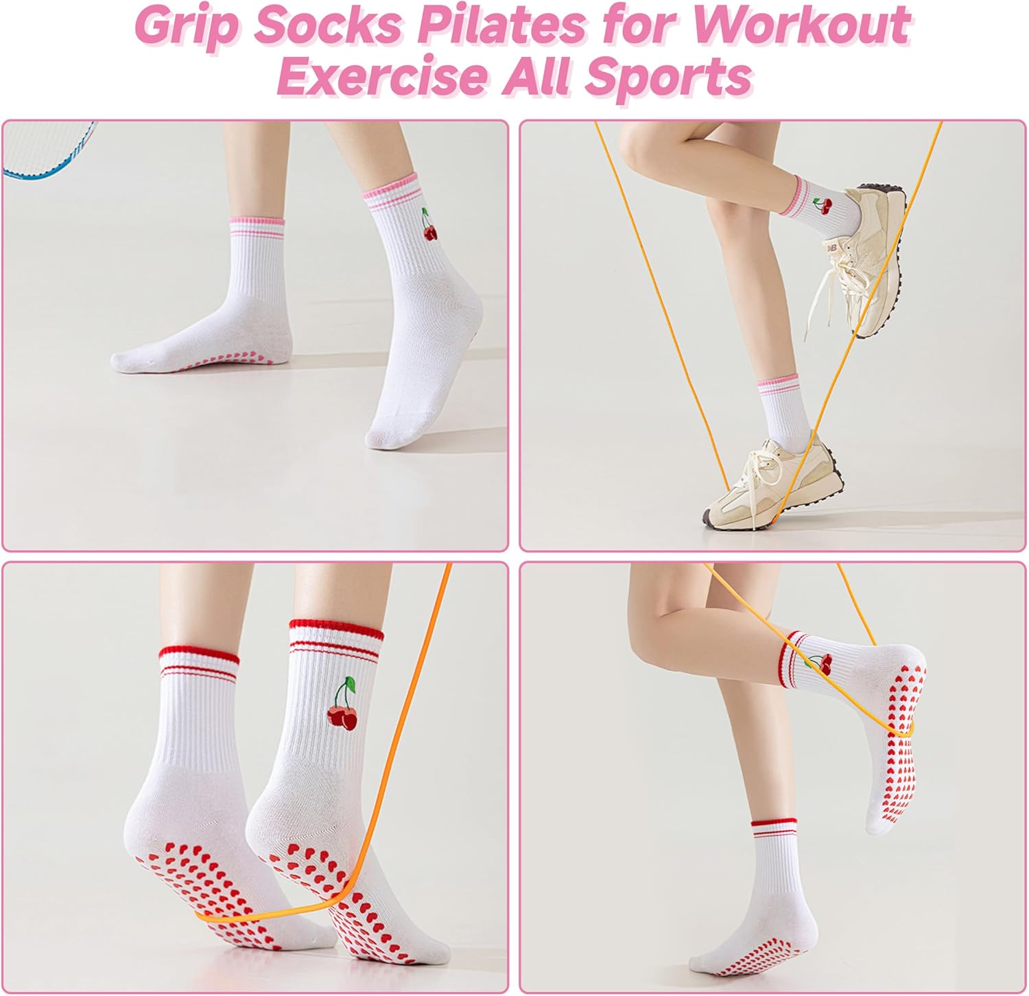 Grip Socks Pilates,4/6Pairs Cotton Cute Pilates Socks for Women, Ruffle Grippy Sock for Yoga Barre Hospital 5-10in - Image 6