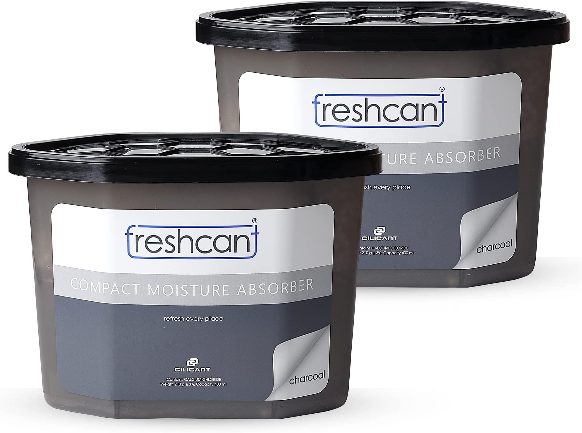 freshcant Compact Moisture Absorber By CILICAnT Refresh Every Place, Dehumidifier for Wardrobe/Closets, Storage Compartment, Kitchen Cabinets, Cupboard, Almirah, Shoe Rack, Bathroom Uses, Weight: 400 ml, Charcoal