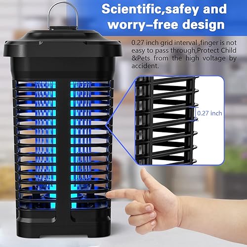 Miniatura 4 de Bug Zapper, 4300 V 20 W AoliGer eléctrico para interiores y exteriores, matamosquitos, trampa para mosquitos, matamoscas con sensor de luz,