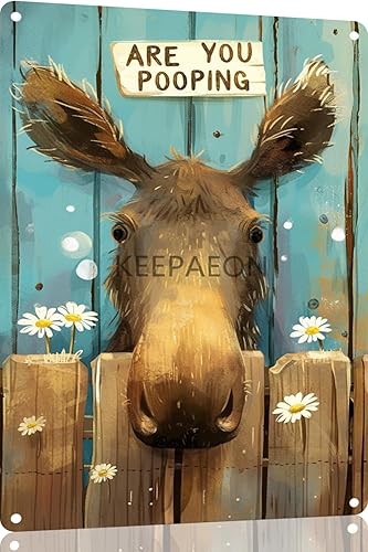 Pósteres de arte de pared de metal vintage con diseño de margarita blanca con texto en inglés "Are You Pooping Moose" para decoración de pared del