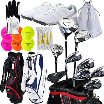 Amazon 左利き用 Afecto レフティ コースへ 直行セット 良質キャディバッグつき メンズ ゴルフ 19点セット ゴルフ クラブ9本 キャディバッグ ゴルフボール6球 ゴルフグローブ シューズ シューズケース ティ バッグカラー ブラック シューズサイズ 24 0ｃｍ