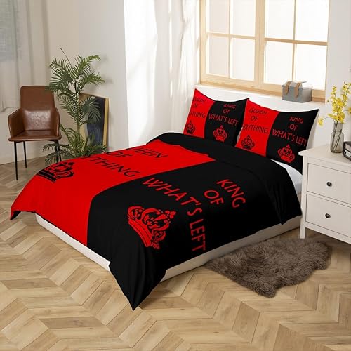 Miniatura 2 de Erosebridal Juego de funda de edredón para parejas, color rojo y negro, tamaño Queen, Queen of Everything King of What Left Funda de edredón