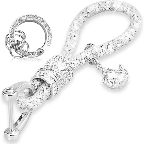 Yiflin Bonito llavero de coche para mujer, accesorios de llavero de cristal, cordón de muñeca brillante para llaves, llave de coche