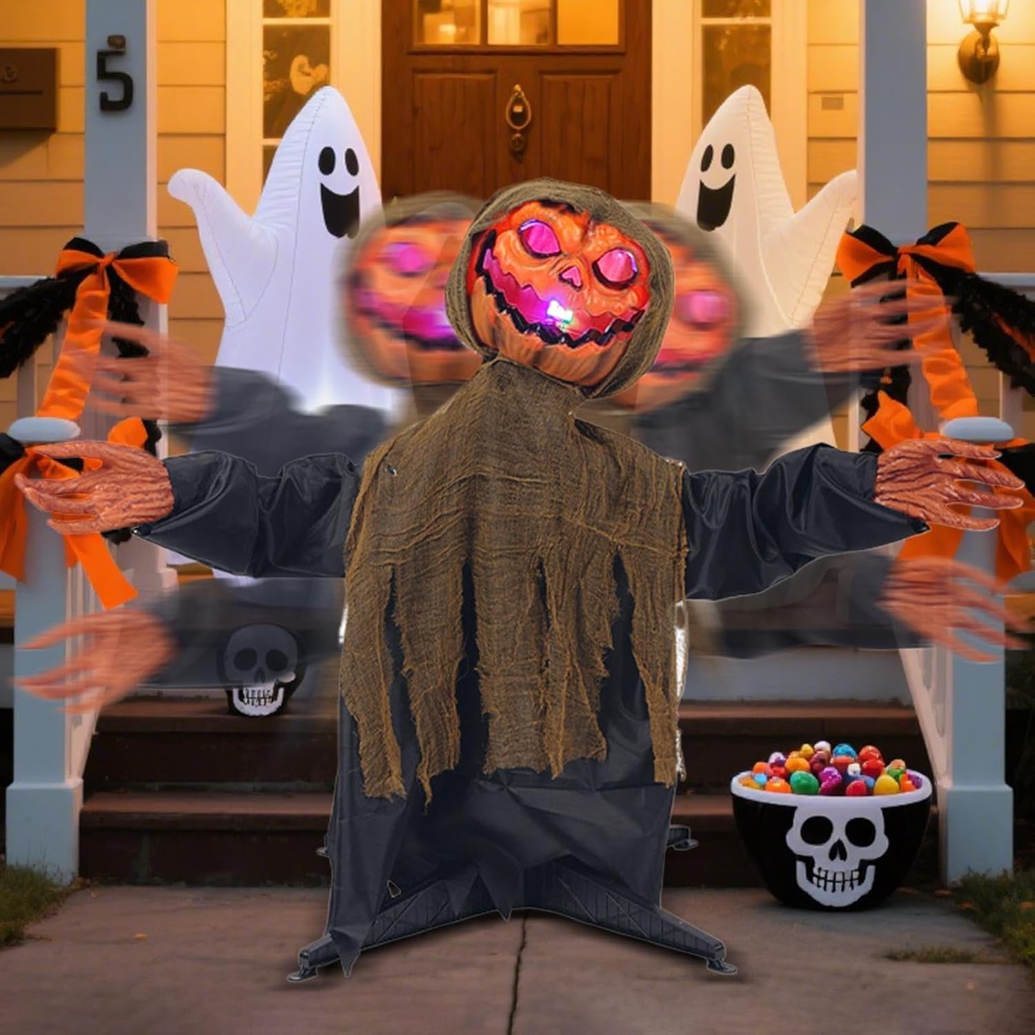 ハロウィーン アニマトロニクス,南瓜のお化け飾り ホリデー装飾 | 光と音付き 怖い揺れる