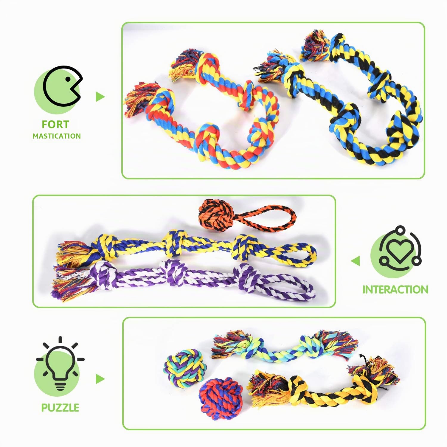 Grand Tough Chewing Convient à la Mastication Tyrannique Gros Chien Heavy Duty Dental Rope Set pour Chien de Taille Moyenne, 5 Noeuds Indestructible Coton Chiot Molaire