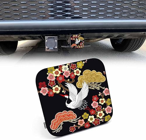 Cubiertas de enganche de remolque de grúa, grúas japonesas, garza, pájaros, ramas florales, cubierta de tubo receptor de 2 pulgadas, tapas de