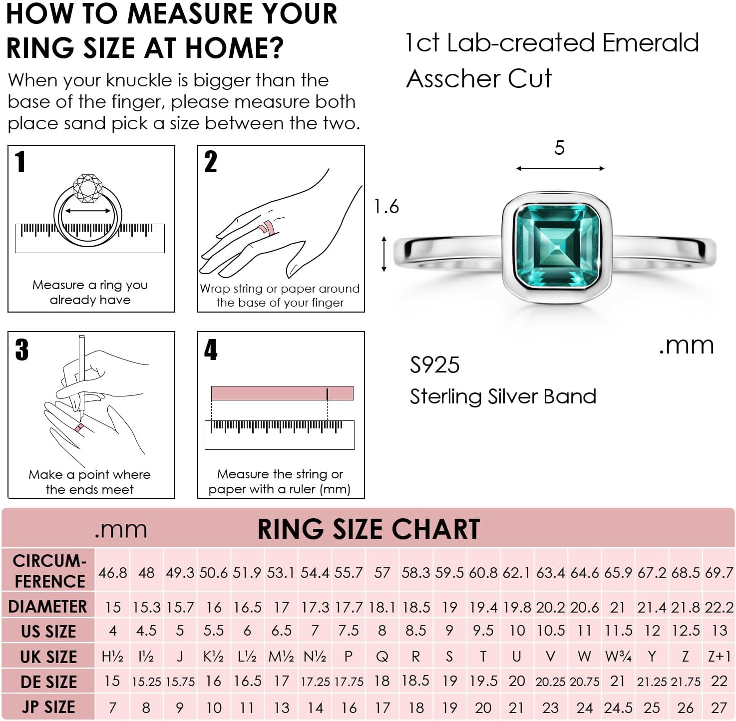 Michooyel S925 5x5mm Lab-created Emerald Engagement Ring Sterling Silver Ring Green Promise Ring for Women - Image 3