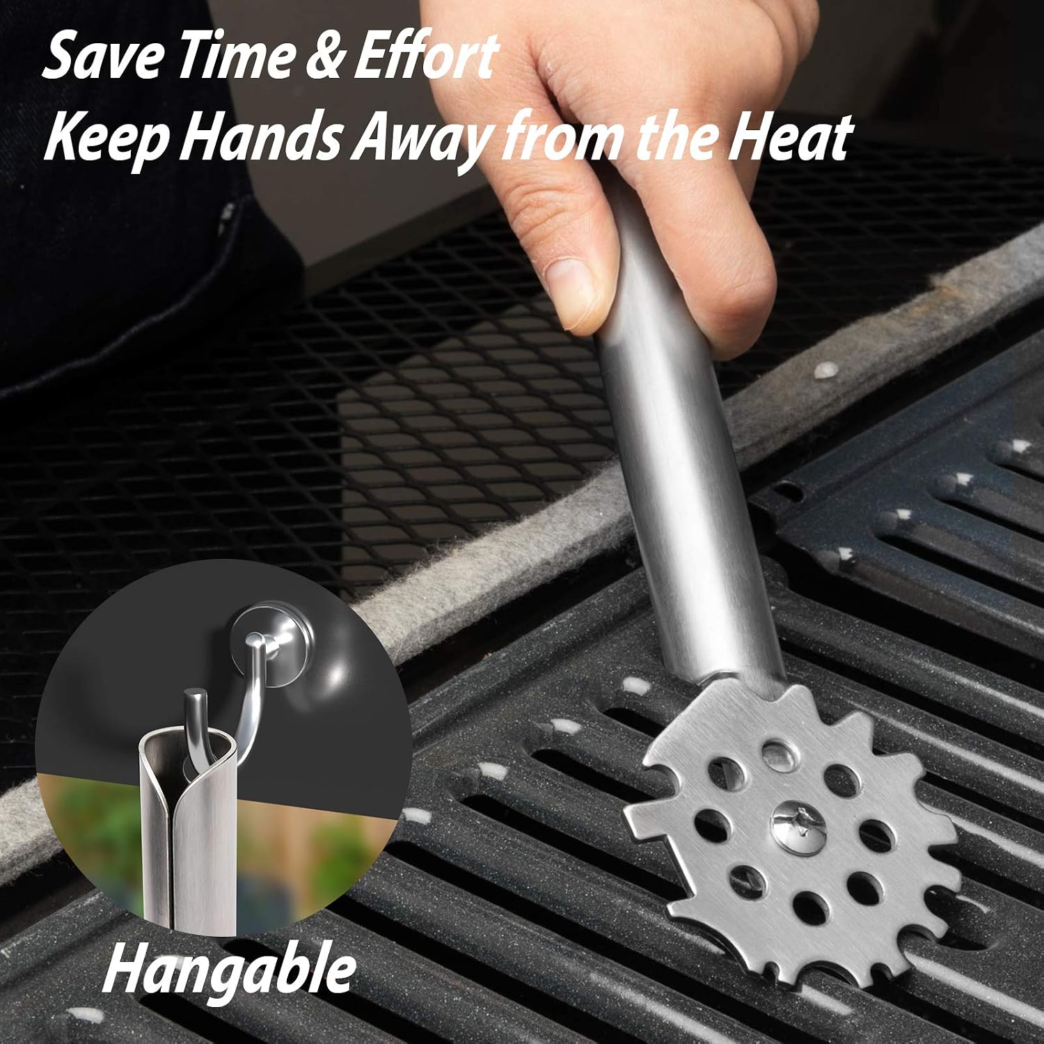 GASPRO Safer Grill Scraper with Long Handle, Kitchen Gadgets, Heavy Duty Stainless Steel BBQ Cleaner-BBQ Gift for Men Women