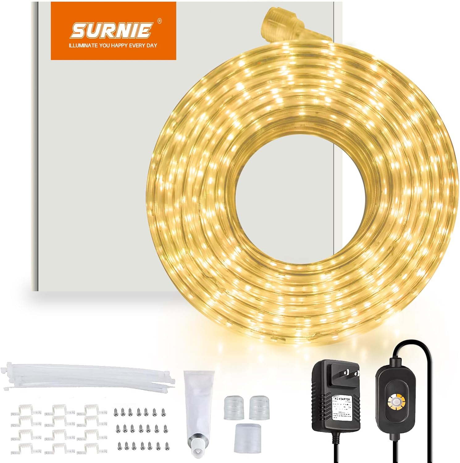 SURNIE LED Rope Lights Outdoor Waterproof 50ft 3000K Soft