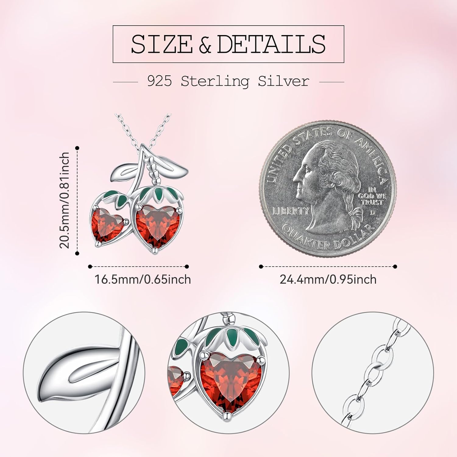 Cute Fruits Necklace Sterling Silver Apple/Strawberry/Cherry Pendant Fruits Jewelry Graduation Gifts for Women Girls - Image 2