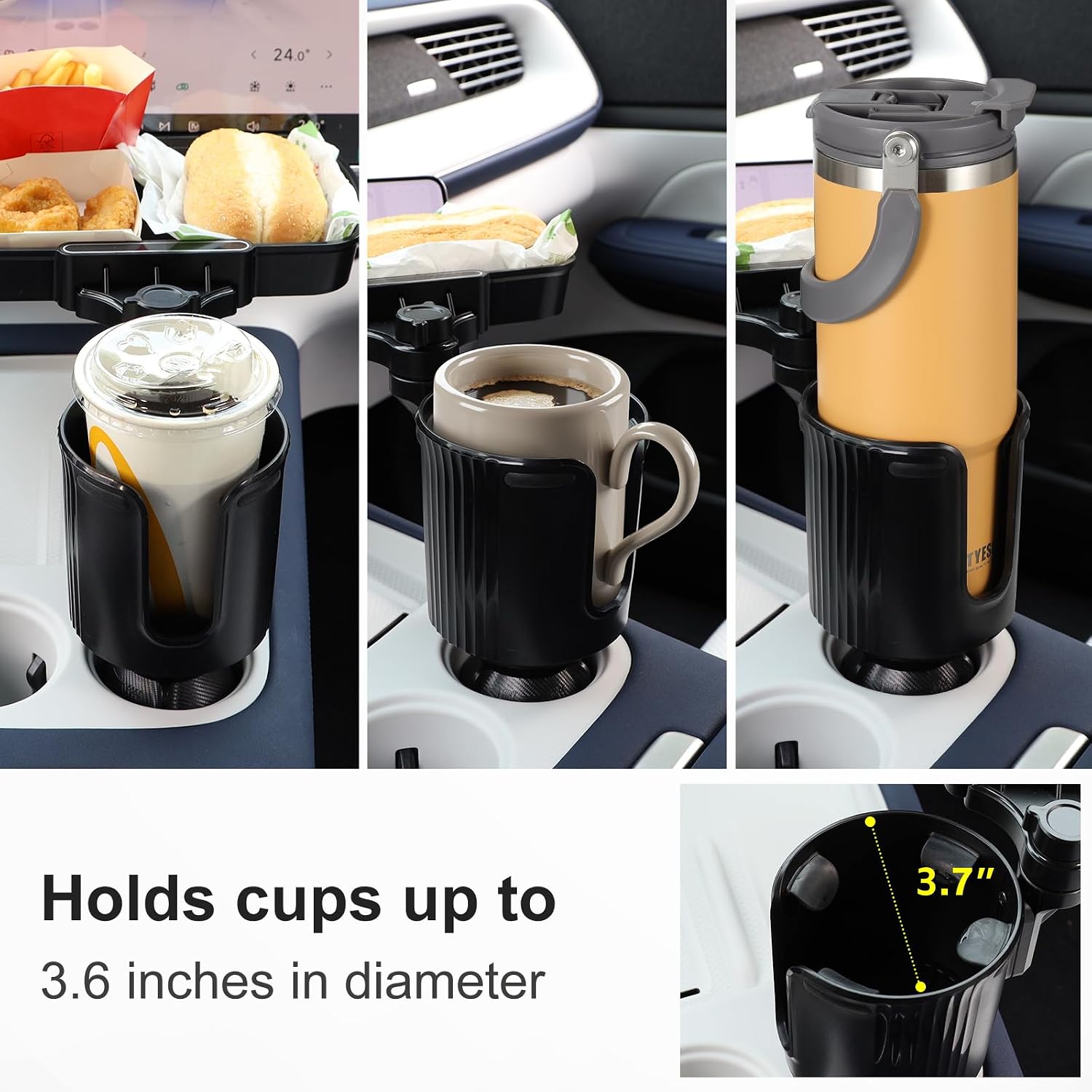 Car Large Cup Holder Expander, 2-in-1 Cupholder Extender with Swivel and Detachable Snack Food Tray Table for Eating, Travel Essentials for Road Trips for Driver. Model B image 4