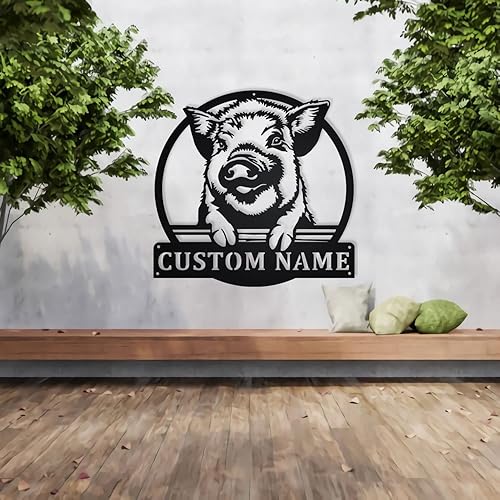 Miniatura 4 de Lymnaraa Letrero de metal personalizado con apellido de cerdo, lindo y divertido letrero de cerdo para exteriores e interiores, letrero familiar