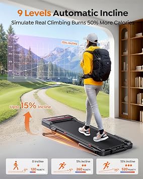 Acezoe Foldable Treadmill for Home with 15% Auto Incline, 6-in-1 Under Desk Walking Pad with Handles, 3.0HP Quiet Motor, 12 km/h Running Machine for Heavy People, Large Running Belt, APP, Speaker