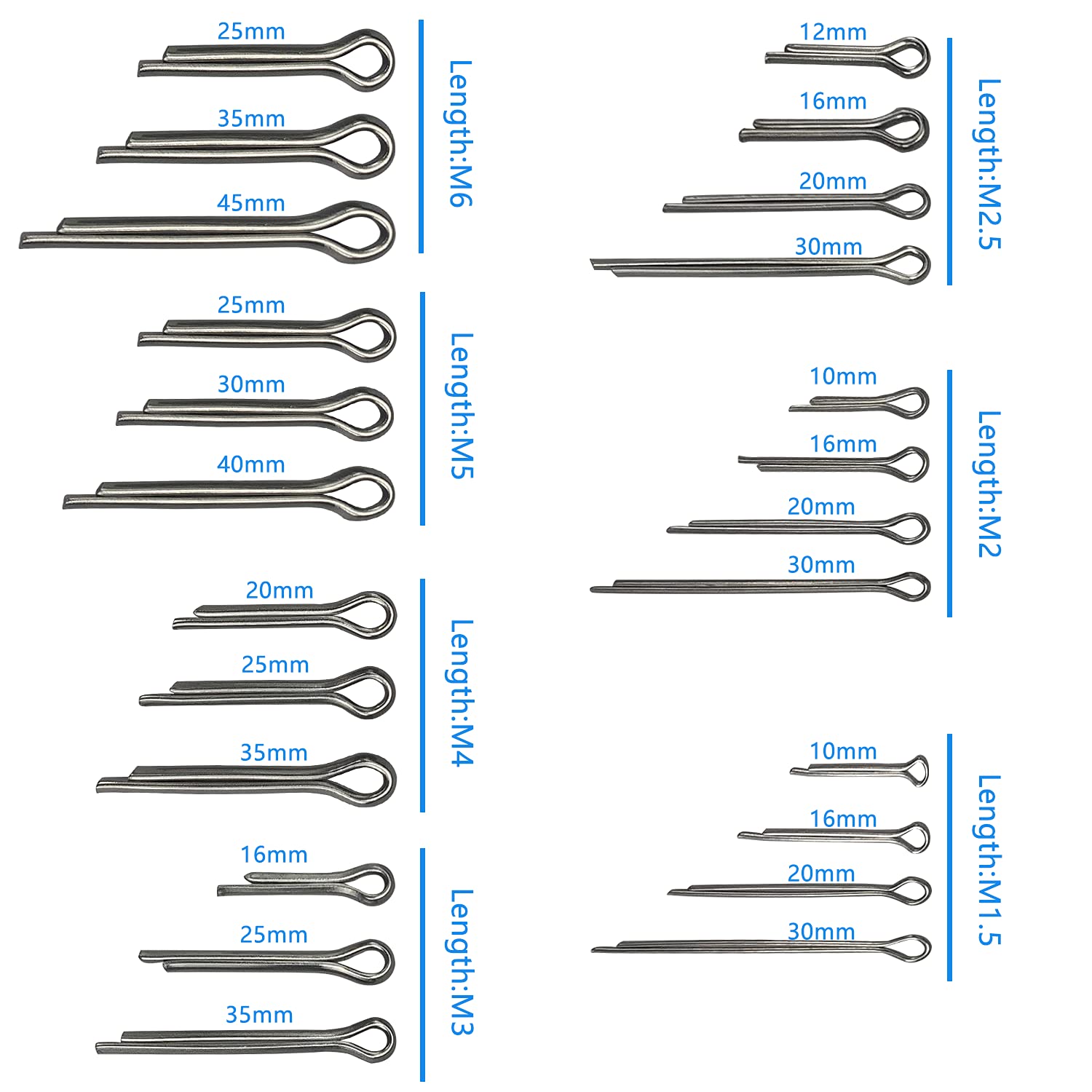 290 pezzi in acciaio inox Split Cotter Pin Coppetta Kit Assortimento 24 misure, per agricoltura, industria, edilizia