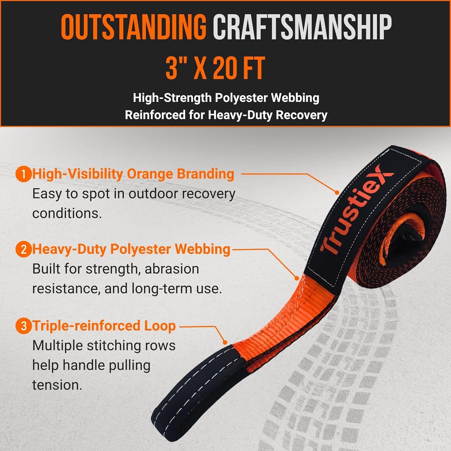 Recovery Tow Straps Kit, 3" x 20FT | Heavy Duty Tow Rope with Hook 36000 LBS Break Strength 3/4" Shackles for Truck, SUV, ATV Offroad Vehicle (Orange)