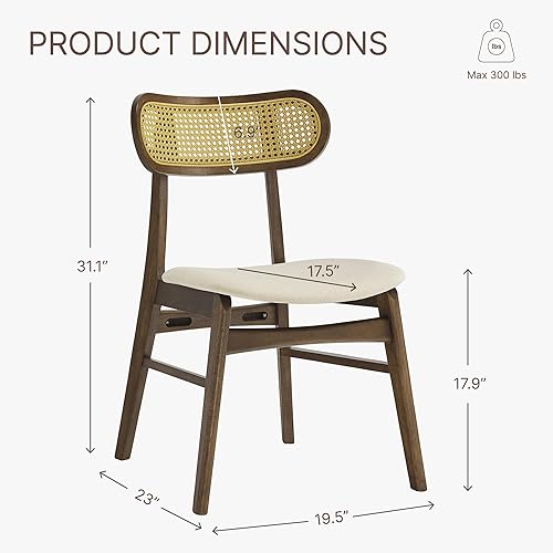 Miniatura 2 de Juego de 2 sillas de comedor de madera, sillas de comedor modernas tapizadas, sillas de cocina de madera de roble de mediados de siglo con respaldo
