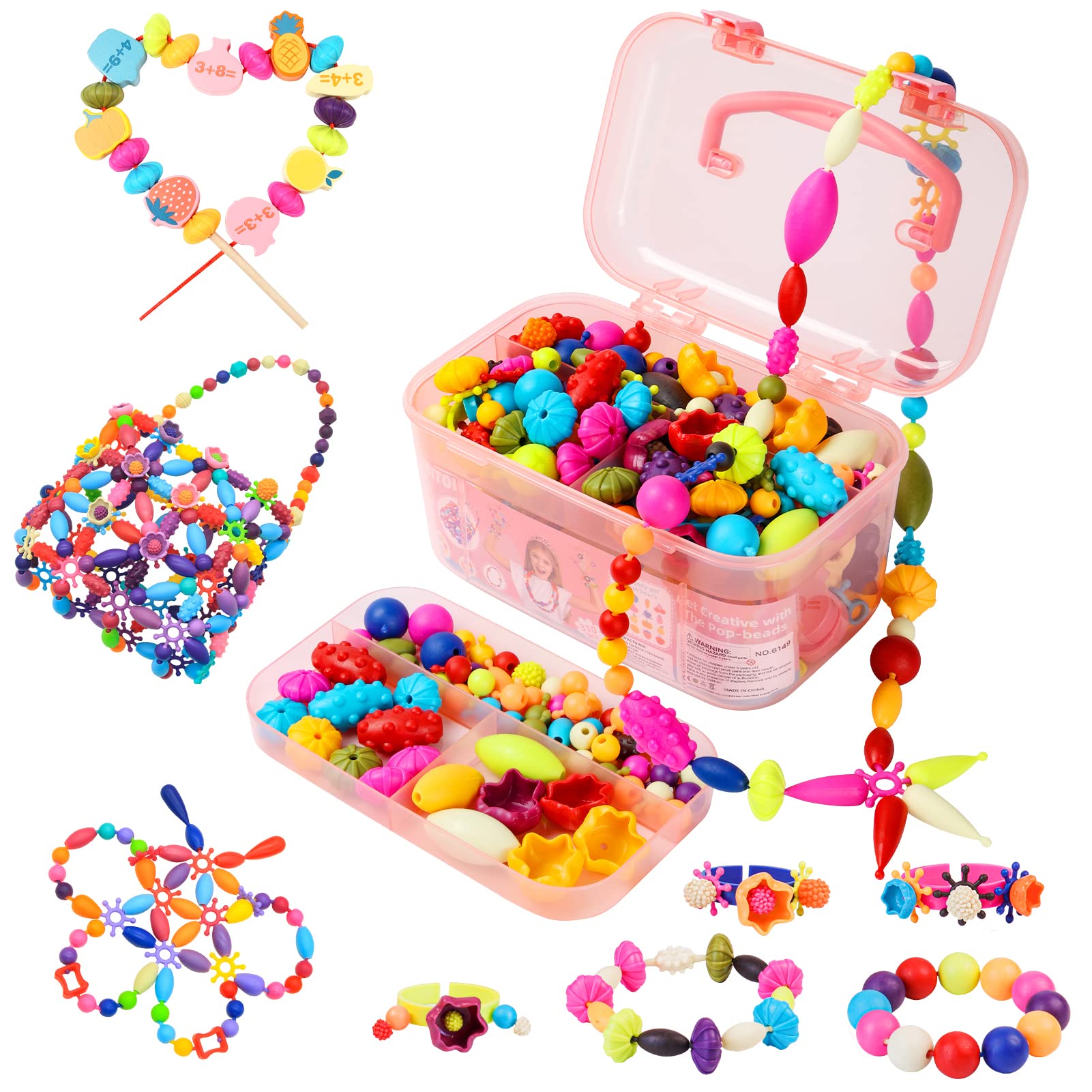 Amazon Com Bemiton Pop Beads Toy Arts And Crafts For Kids Girls Ages 3 4 5 6 7 8 Years Old Snap Beads Building Set Diy Bracelet Necklace Making Kit Best Christmas