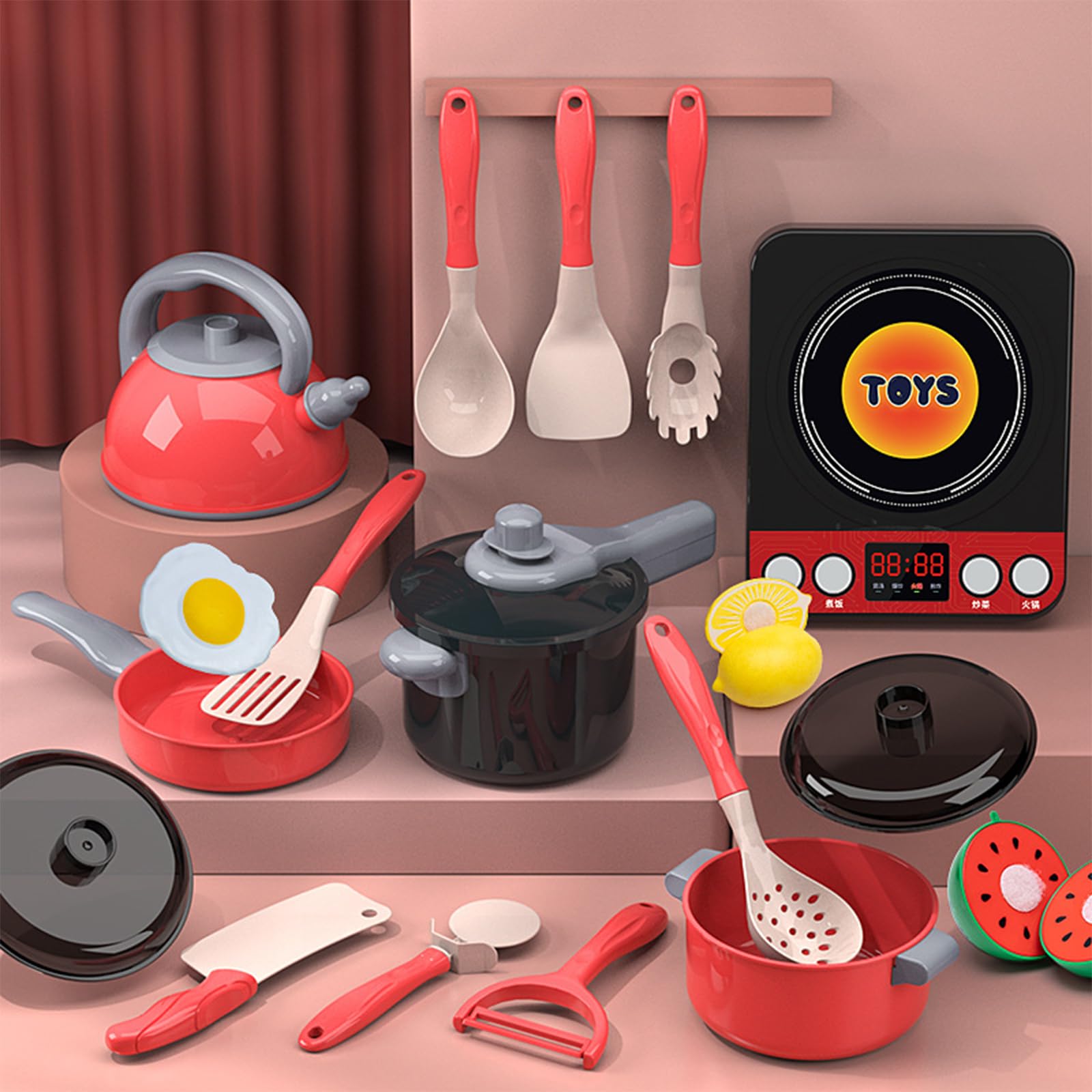 74 Pezzi Accessori Giocattolo da Cucina per Bambini, Giocattoli da Cucina con Pentole e Padelle, Gioco di Ruolo da Chef Adatto a Ragazzi e Ragazze di 3 4 5 6 7 8 Anni