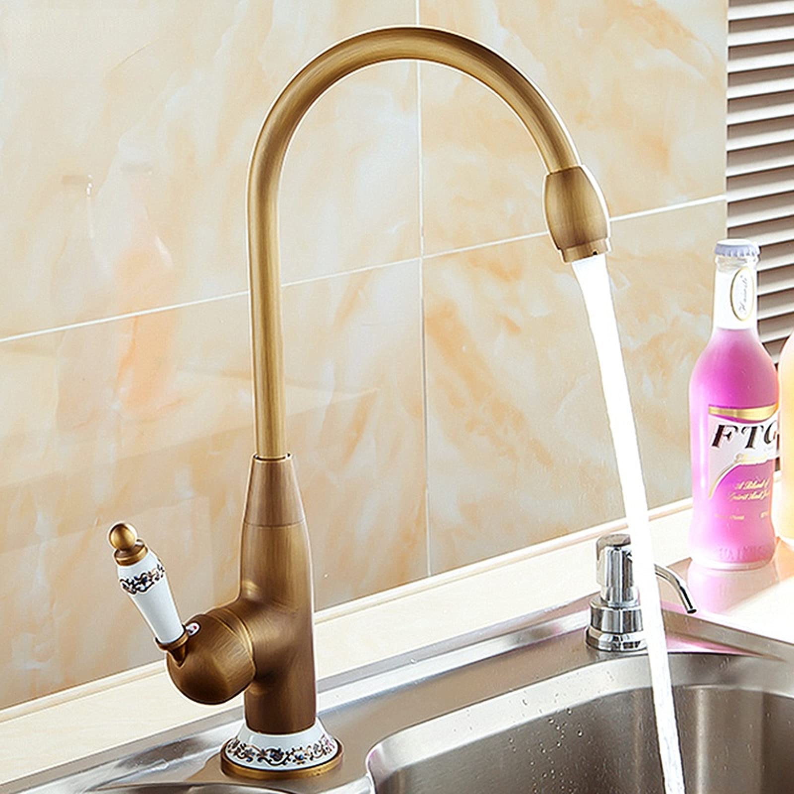 ZYCHSJXA Kitchen Faucets Antique Bronze Faucet for Mixer Tap with Ceramic Crane Cold and Hot Sink Water Mixers