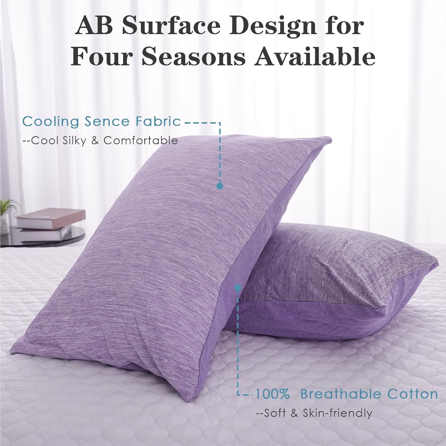 CHOSHOME Cooling Pillow Cases Zipper Pillow Covers Q-Max > 0.45 Zippered Pillowcases for Hot Sleepers, Soft, Breathable, Skin-Friendly, 4 Pack (Standard, 20"x26", Purple)