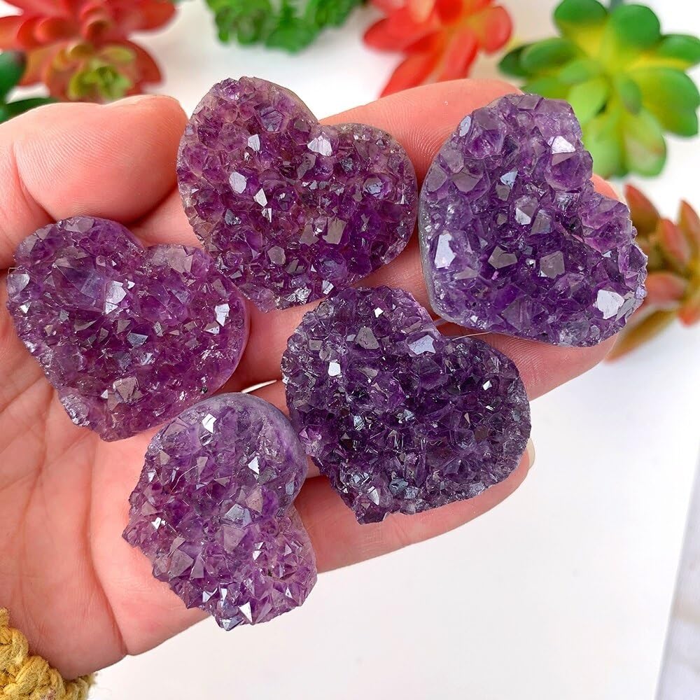 Racimo de geoda de amatista en forma de corazón de Uruguay en bruto de 3-4cm, racimos de cristales naturales for decoración del hogar