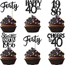 Confetti! 24-Pack Black 40th Birthday Cupcake Toppers - Premium Glitter Decorations for Cakes, 'Cheers to 40 Years' & 'Straight Outta 1984' Party Picks gallery image
