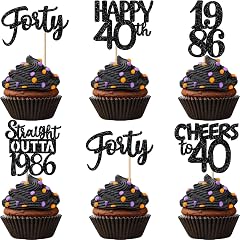 Confetti! 24-Pack Black 40th Birthday Cupcake Toppers - Premium Glitter Decorations for Cakes, 'Cheers to 40 Years' & 'Straight Outta 1984' Party Picks