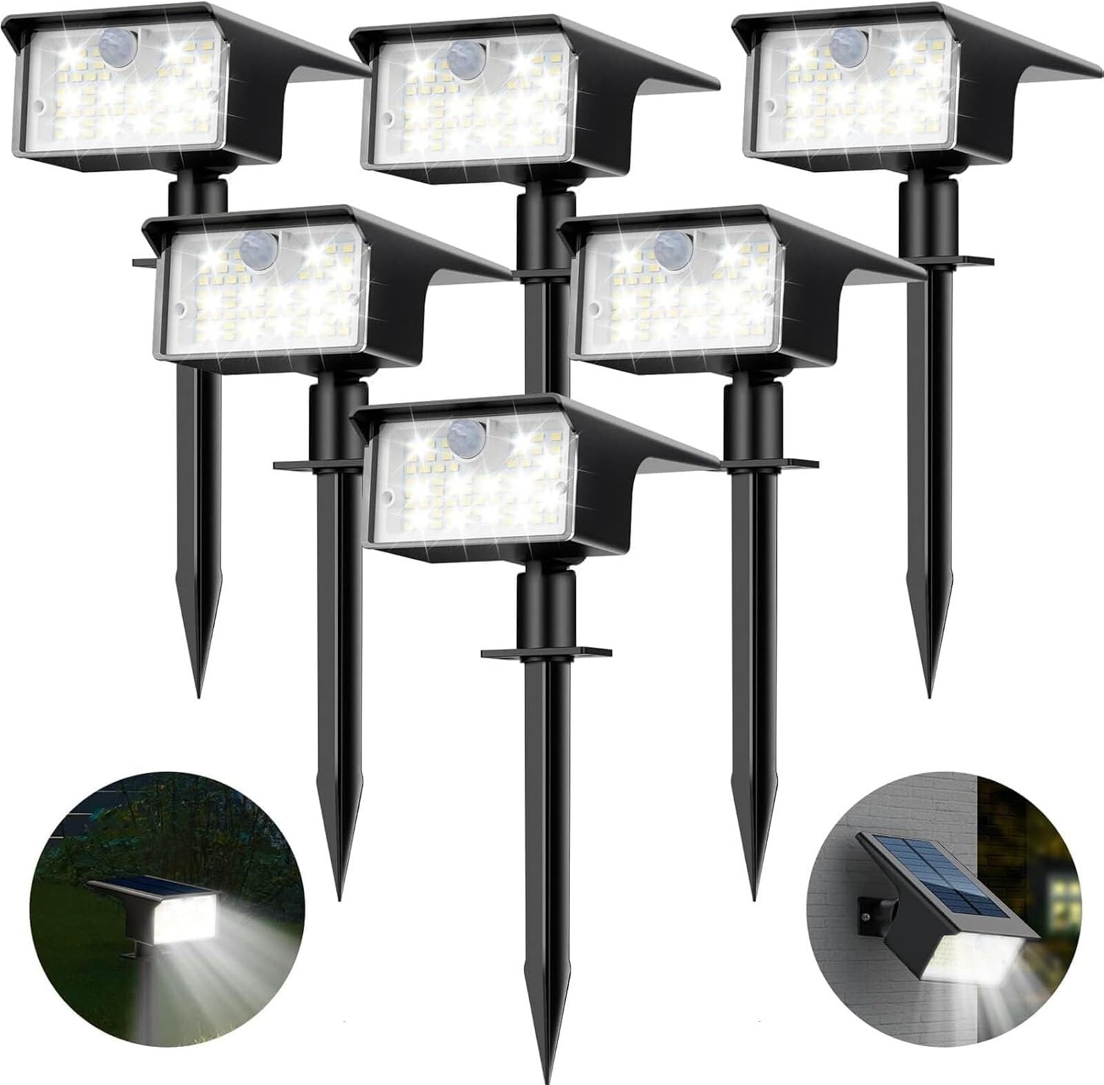 Gadsqdkok 6Pack-Cold White Solar Spot Lights Outdoor Motion Sensor, 3 Modes Solar Landscape Spotlights Outdoor Waterproof, For Yard Patio(6Pack-Cold White)