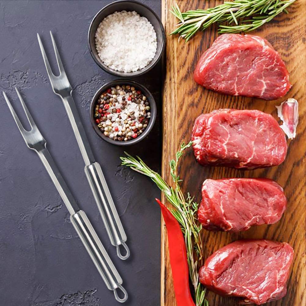 Forchetta per barbecue in acciaio inox con manico ovale forchetta per barbecue con manico lungo e anello appeso per posate può essere lavata in lavastoviglie