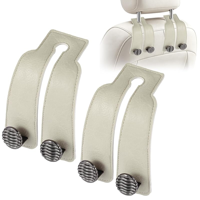 Gancho para Encosto de Cabeça Automotivo KEVANCHO com Rotação de 360° Branco e Preto, Kit com 2 peças