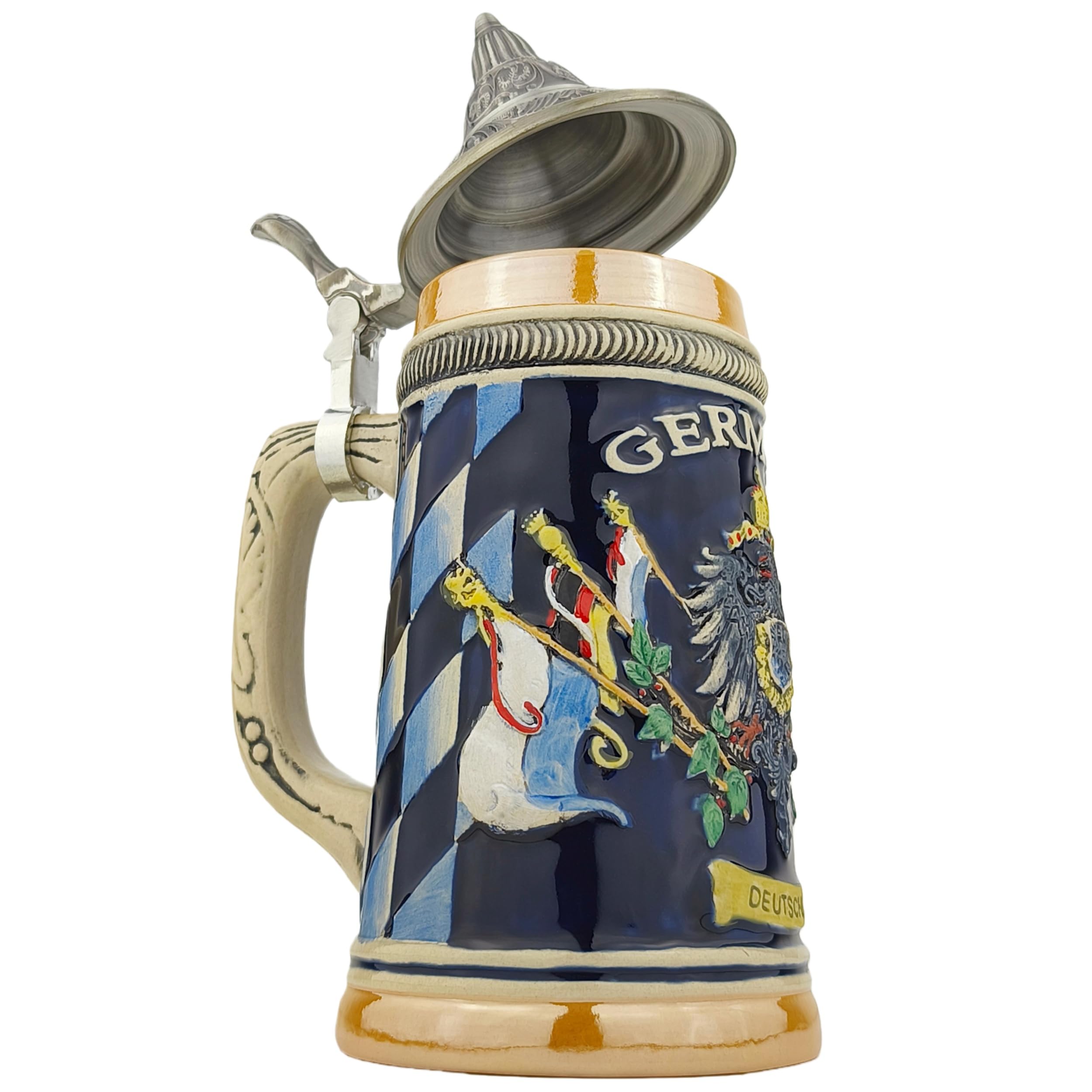 Jarra de cerveza con tapa, 0,6 l, hecha a mano, diseño de Alemania, tradicional para fiestas de cerveza, hogar y colección, regalo para hombres y amantes de la cerveza