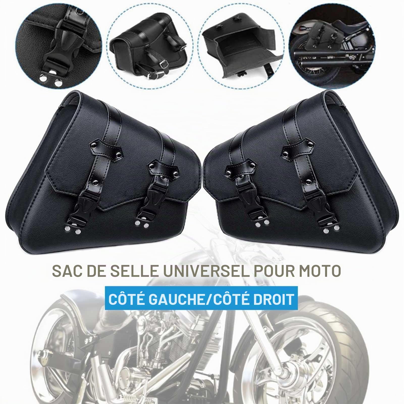 Lot de 2 sacoches de selle vintage pour moto, poches latérales triangulaires, capacité, bagages, sac de rangement pour outils, sacoche arrière de guidon
