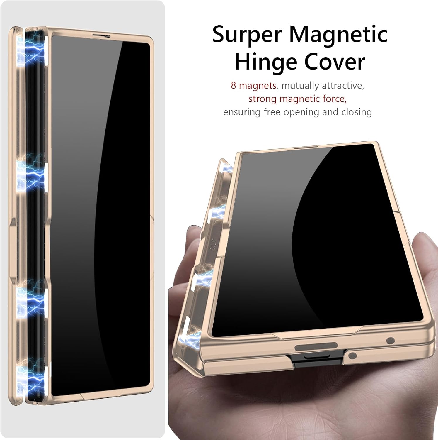 for Samsung Galaxy Z Fold 7 Case with Pastable S Pen Holder & Stylus, Full-Body Slim Case with Privacy Screen Protector Hinge Cover Kickstand Anti-Scratch Anti-spy Cover for Z Fold 7 Rosegold