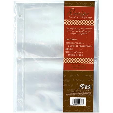 MCS 5x7 Recipe Card Holder Refill Pages: (Holds up to 40 Recipe Cards)