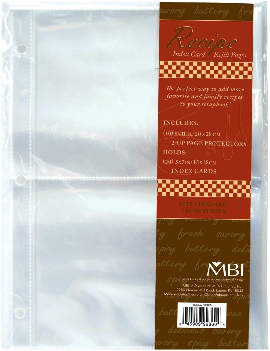 MCS 5x7 Inch Recipe Card Holder Refill Pages, 10 Top