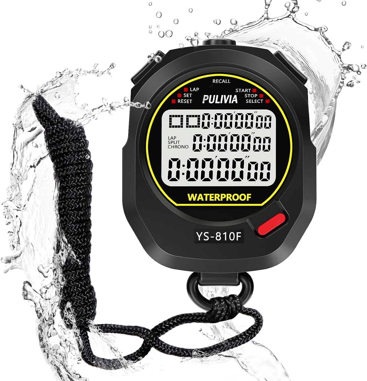 Cronómetro digital multi splits/laps para deportes negro
