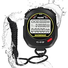Stopwatch Timer Multi Splits/Laps Digital Stop-Watch for Sports | 10 Splits/Laps Waterproof Stopwatch with Countdown Alarm Clock Date, Memory Recall 3-Rows Display, Ideal for Coaches referee