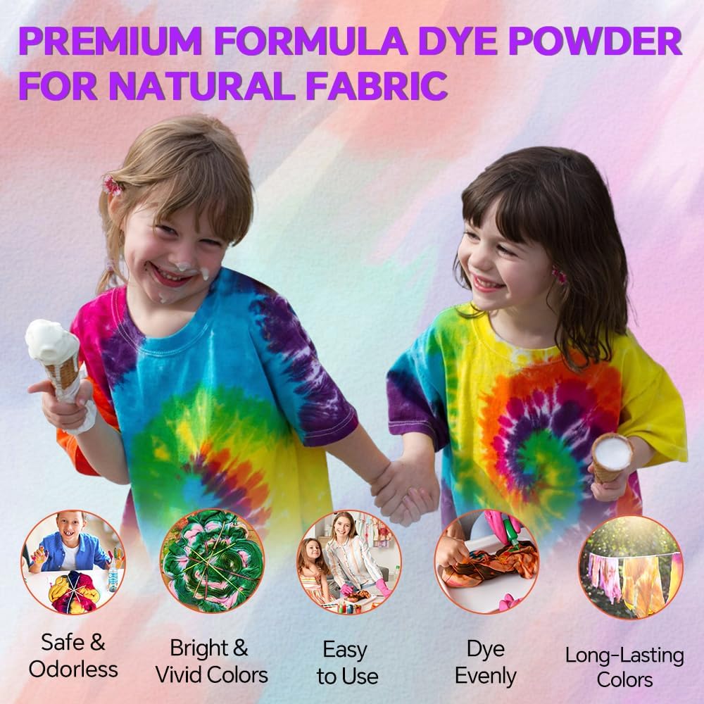 Tie Dye Kit, 8 Colors Dye Kits, Bright-Coloured & Safe Fabric Color Powder, Easy to Use Set for Large Groups, Adults, Handmade Party, Kids