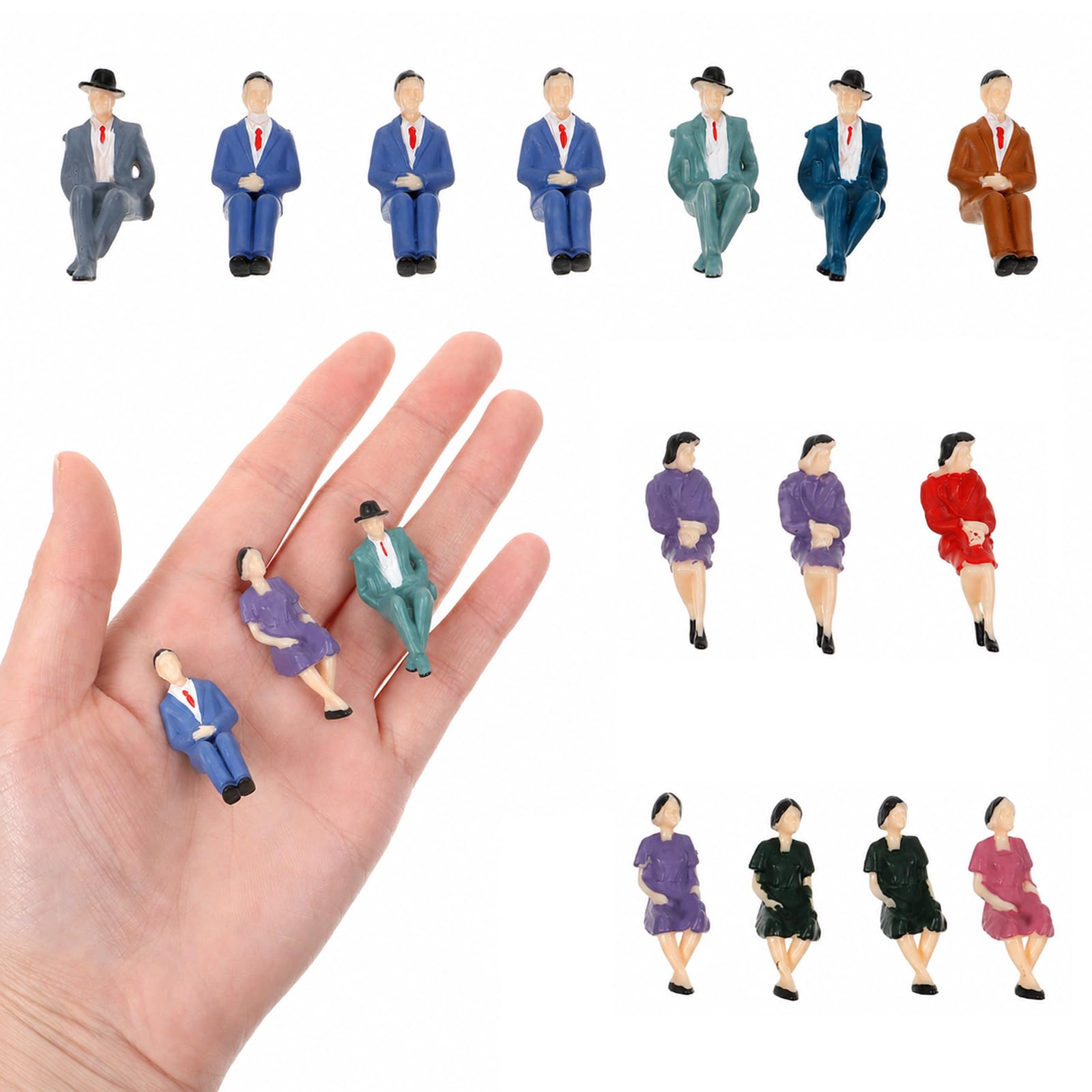 1: 30 Scale Mini People Figurines 14pcs Sitting Miniature People Figurine