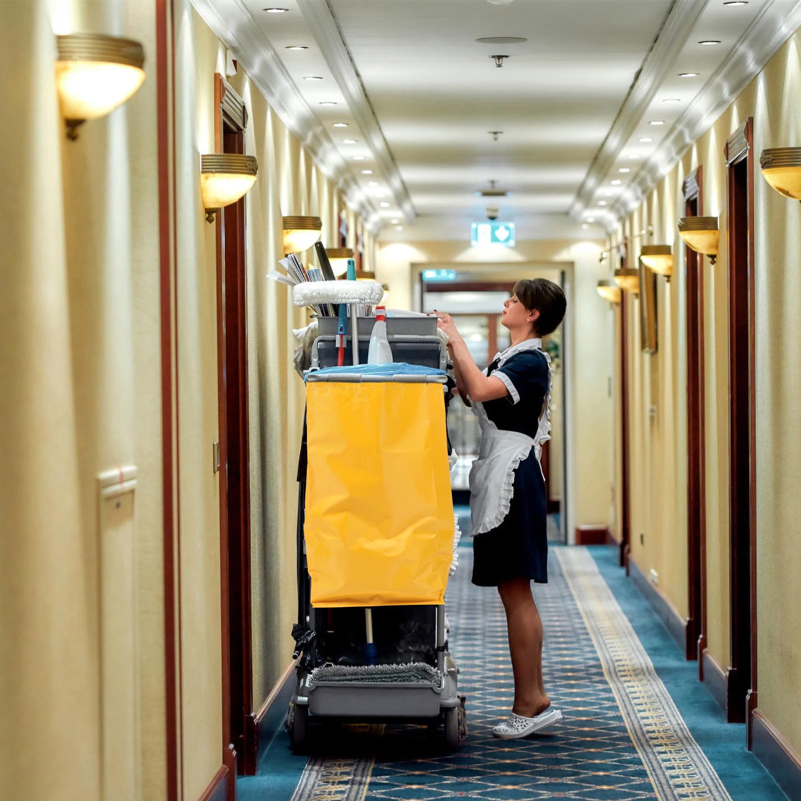 Mehrzweck Reinigungswagentasche aus Canvas mit 6 Metallösen und Hoher Tragfähigkeit Ersatzbeutel für Hotels und Housekeeping in Gelb