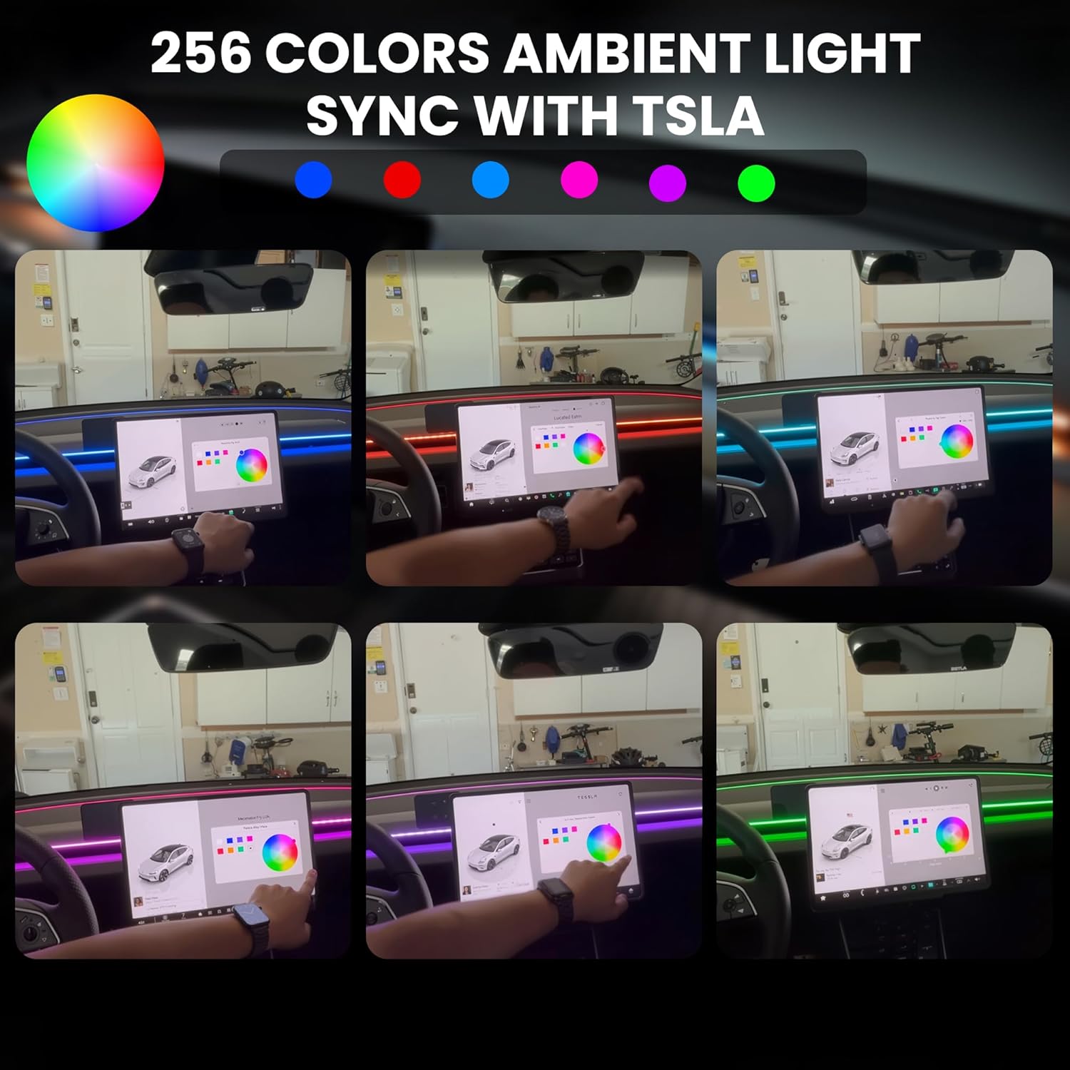 Ambient Light Blind Spot Detection for TSLA Model Y Juniper 2026 & Model 3 Highland 2024-2025 Multi Color Effect Warning Light Strip LED Safety Indication Monitor Accessories