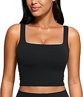 CRZ YOGA Butterluxe Square Neck Crop Tank - Buttery Soft Padded Longline Sports Bra for Women Yoga Workout