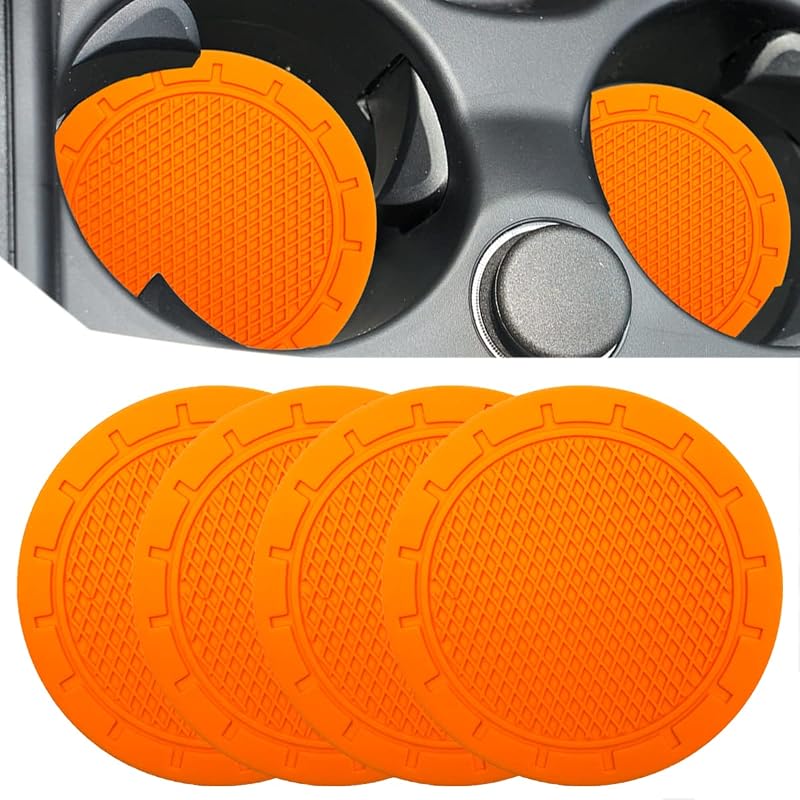 Porta-copos para carro JUNAHAA redondo em PVC e silicone, laranja, 6,99 cm, kit com 4 unidades