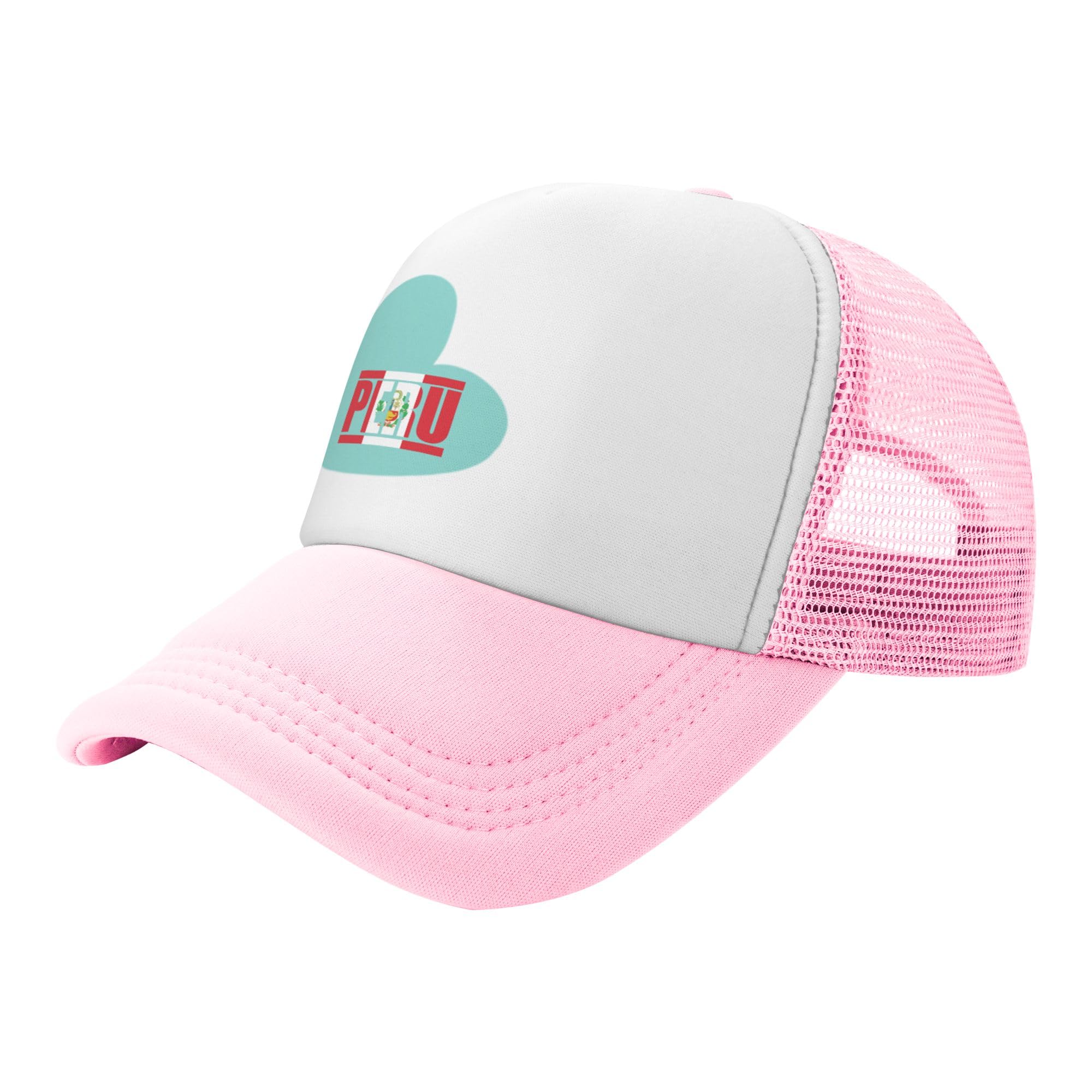 Flag of Peru Lightweight Mesh Baseball Hat Fishing Sun Cap Outdoor Casual Cap Pink