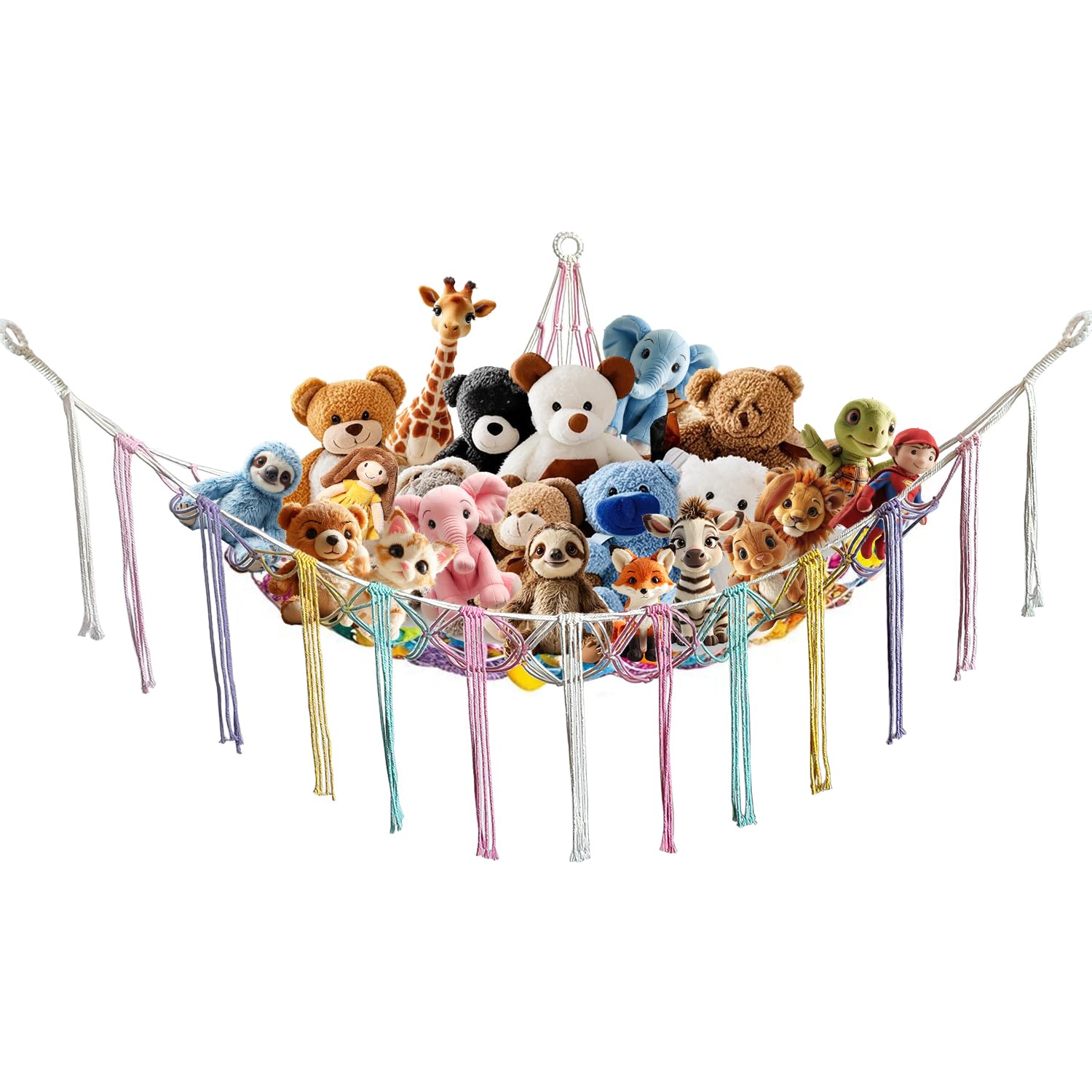 Stuffed Animal Hammock Corner with Hooks Soft Fabric Hanging Bed for Plush Toys Toy Storage Organizer Playroom Decor