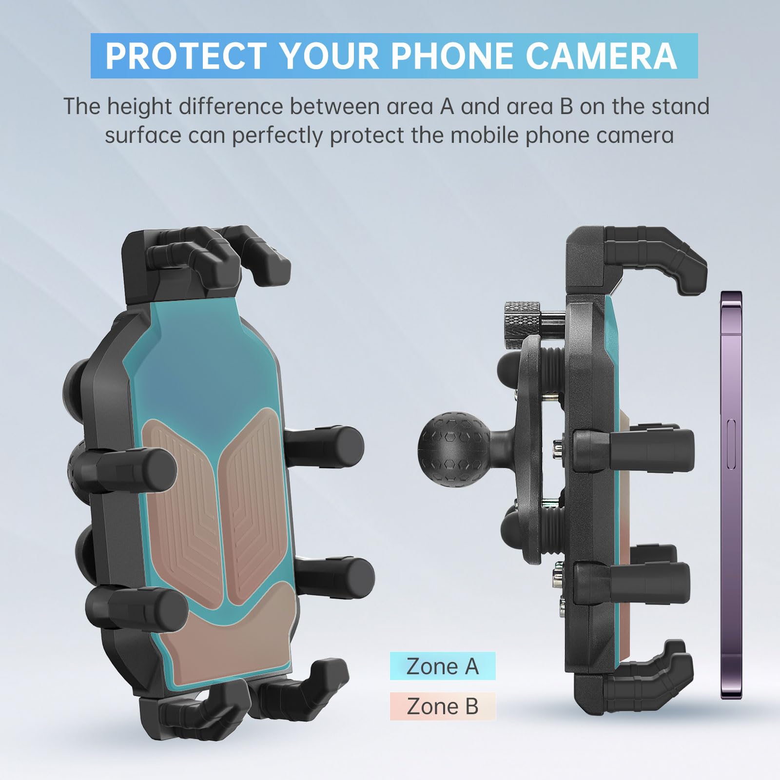 Support de téléphone pour moto et vélo avec amortisseurs de vibrations pour smartphones de 4,7 à 7,2 pouces réglable