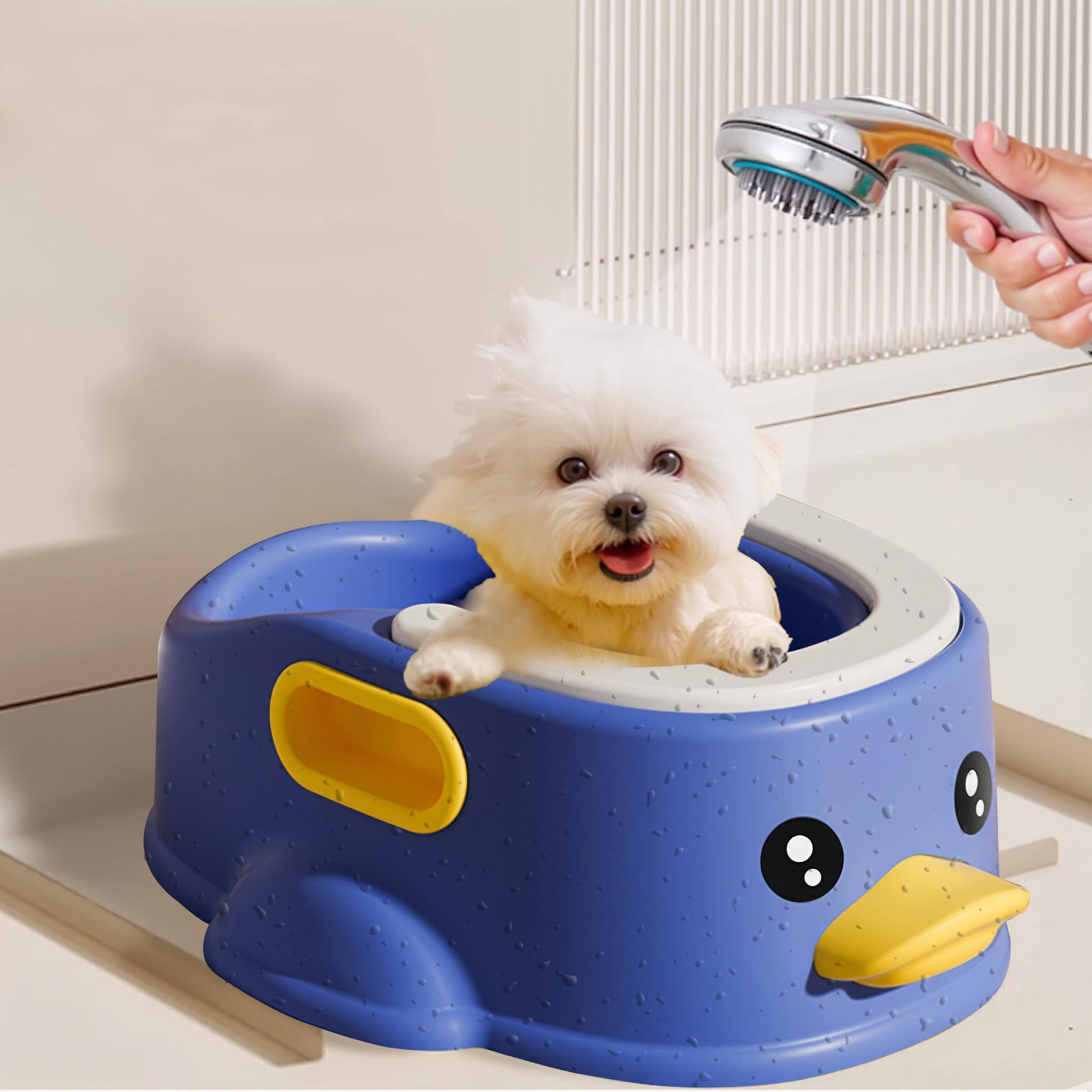 Runspich Portable Pet Bath Tub – Cute Dog & Cat Washing Tub for Small Pets, Durable Puppy Bathtub for Home Shower Use, Blue