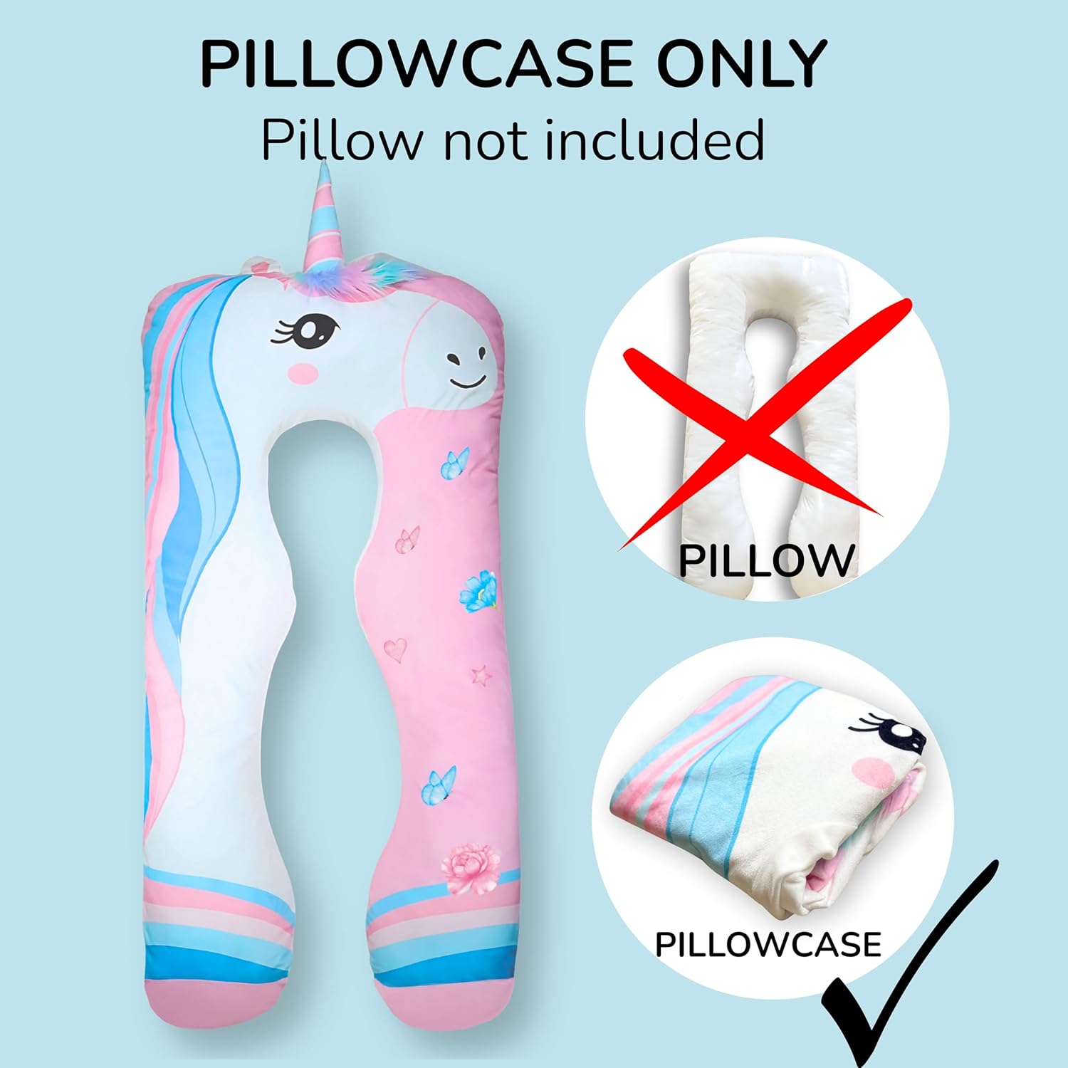 LUNAMIRA Pillowcase Only – Original Replacement Body Pillow Cover, Unicorn Design, Ultra-Soft Micro Plush Fleece, Double-Sided, Breathable & Skin-Friendly, Washable, Zipper Closure