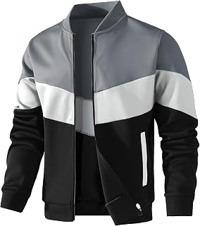 HYPESTFIT Mens Lightweight Jacket Casual Bomber Jacket Color Block Varsity Coat